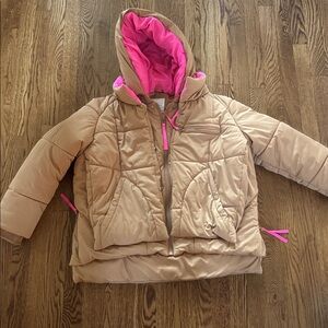 Tan Puffer Jacket with Pink Lining